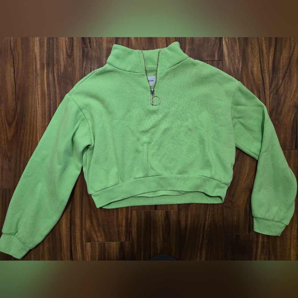 Bright Neon Green Quarter-Zip Crop Sweater